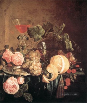 古典的な静物画 Painting - 花と果物のある静物画 オランダのヤン・ダヴィッツ・デ・ヘーム